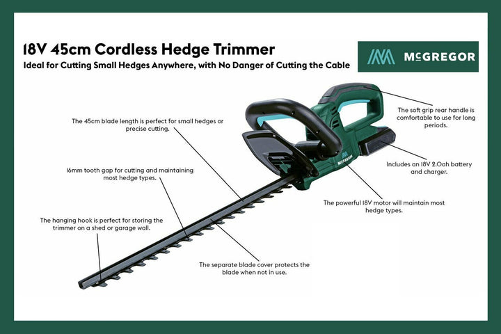 McGregor MCH18452 45cm Cordless Hedge Trimmer - 18v