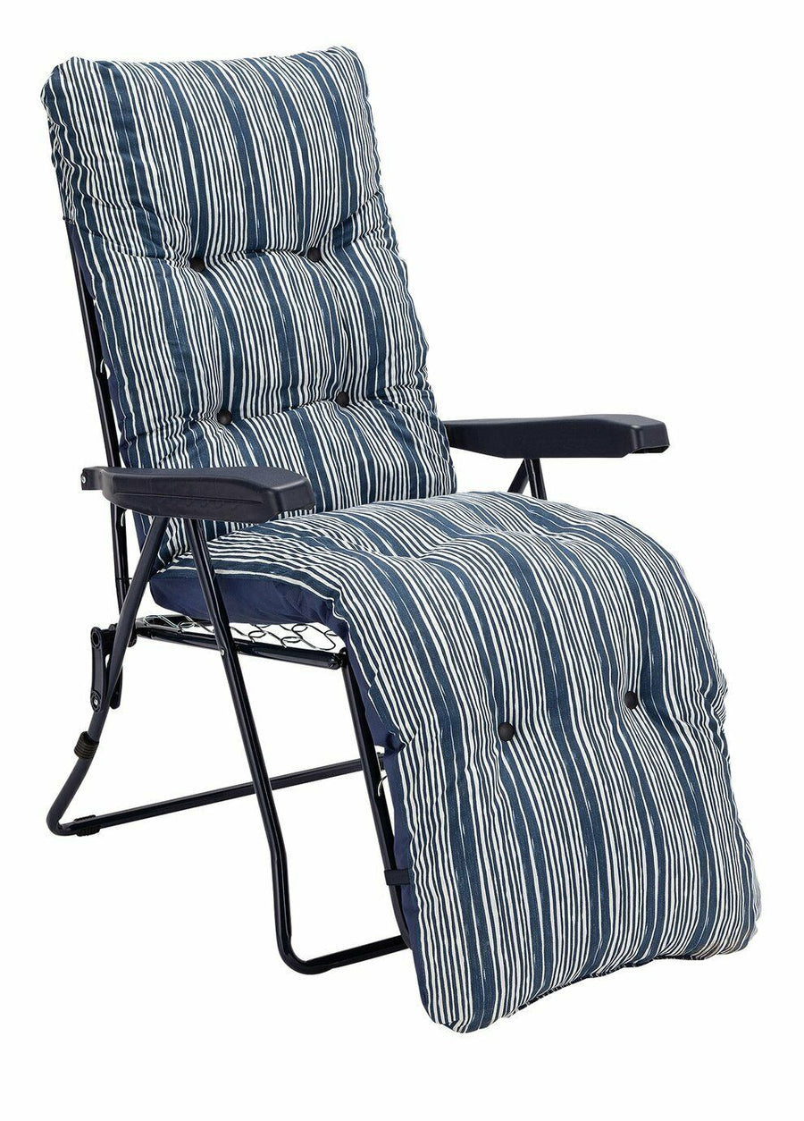 Home Coastal Stripe Folding Recliner Garden Chair - Blue