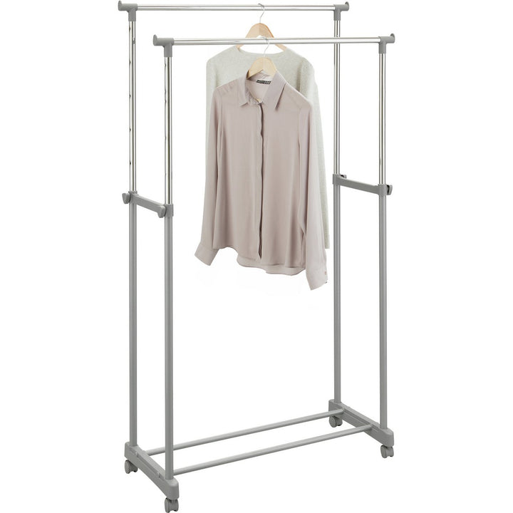 Home Double Adjustable Clothes Rail - Silver