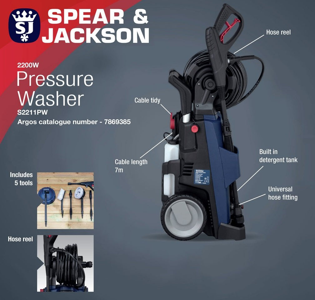Spear &amp; Jackson S2211PW Pressure Washer - 2200W