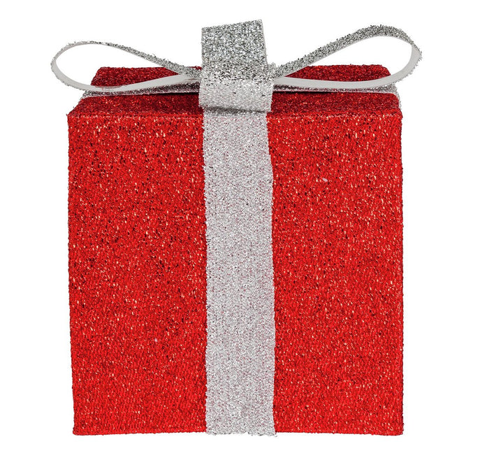 Home Set of 3 Light Up Gift Boxes - Red & Silver