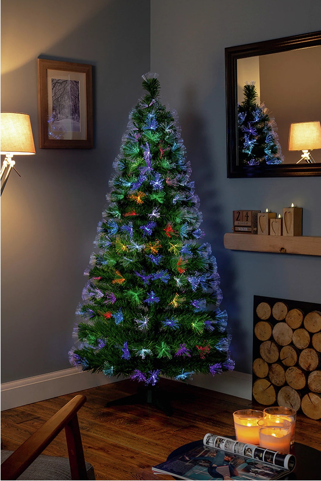 Premier Decorations 4ft Fibre Optic LED Burst Christmas Tree - Green