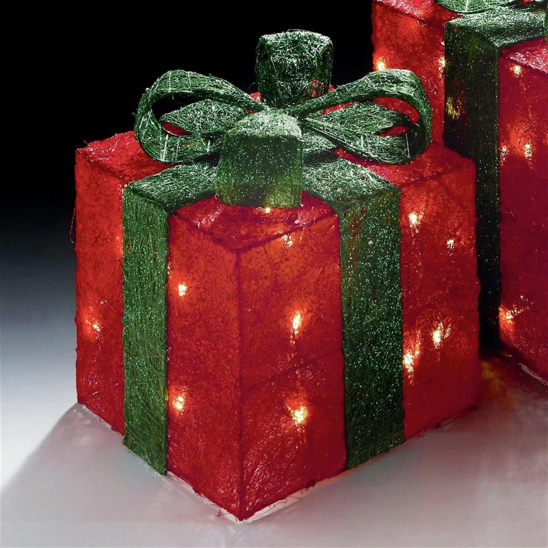 Premier Decorations Set Of 3 Glitter LED Christmas Parcels - Red & Green