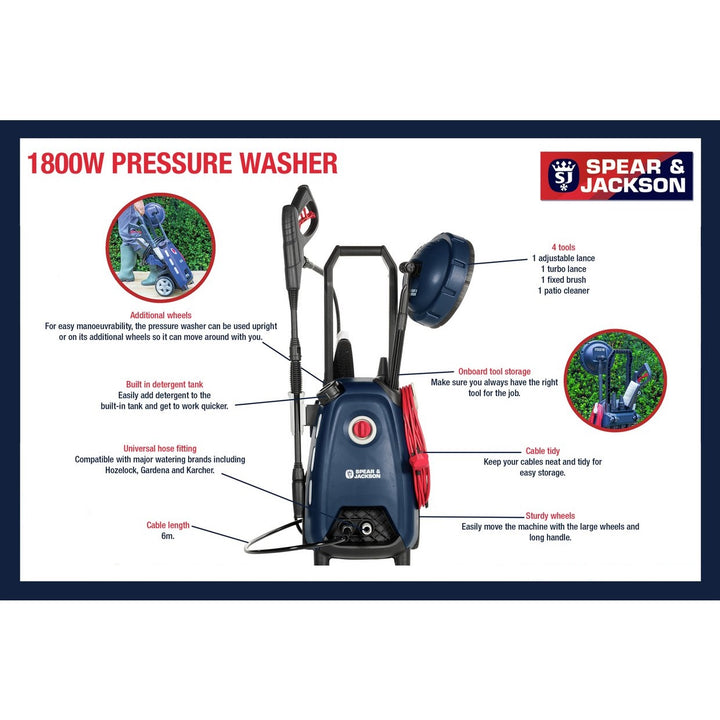 Spear & Jackson S1810PW Pressure Washer - 1800W