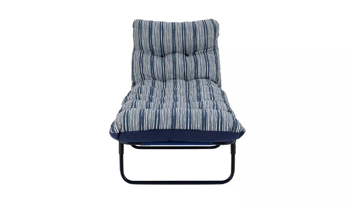 Home Metal Folding Relaxer Chair &amp; Sun Lounger Set - Coastal Stripe
