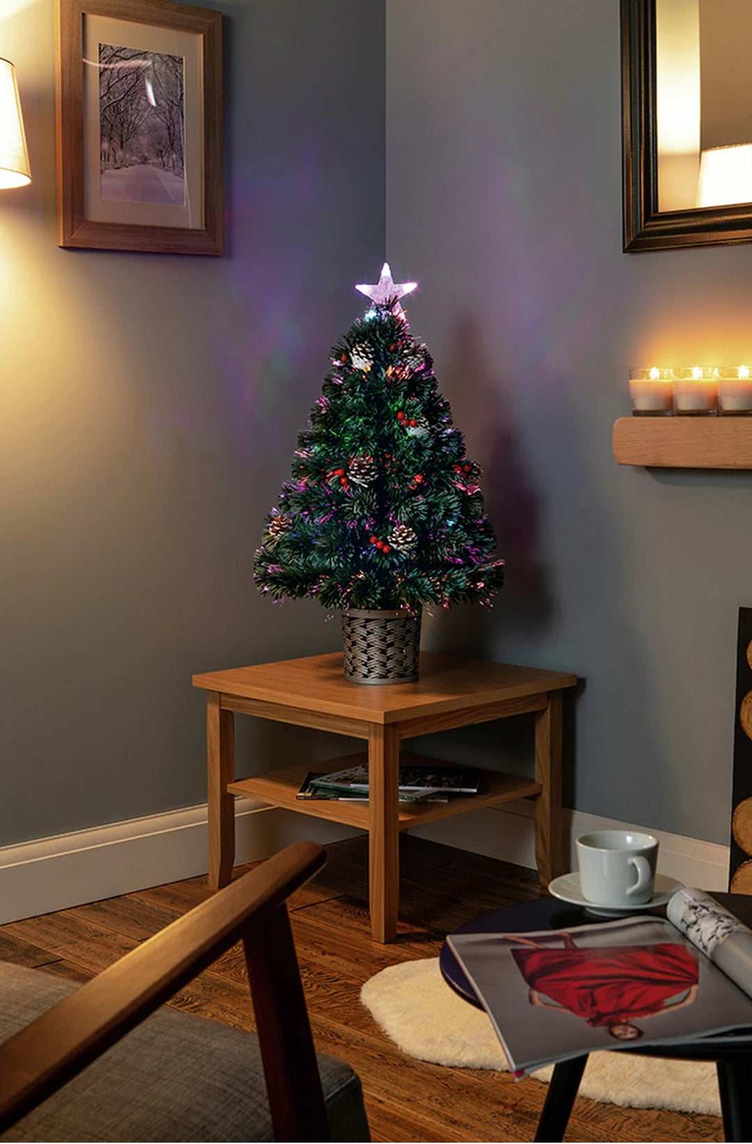 Premier Decorations 3ft Fibre Optic Tree &amp; Star - Green