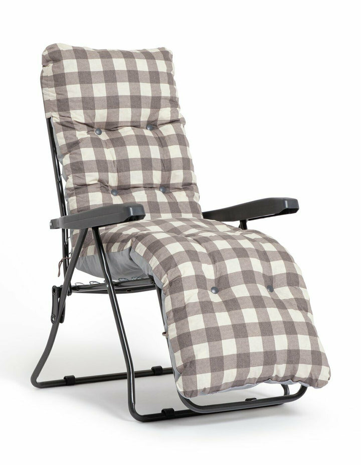 Home Check Folding Recliner Garden Chair - Grey