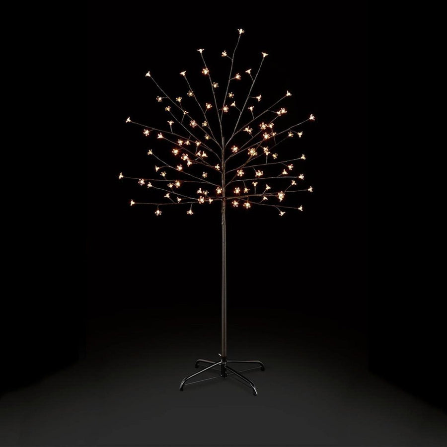 Premier Decorations 5ft White LED Pre-Lit Cherry Blossom Christmas Tree - Black