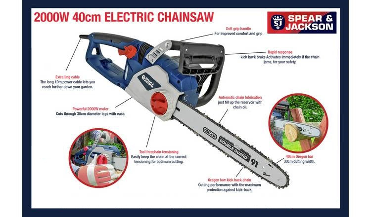 Spear & Jackson S2040EC2 40cm Electric Chainsaw - 2000W