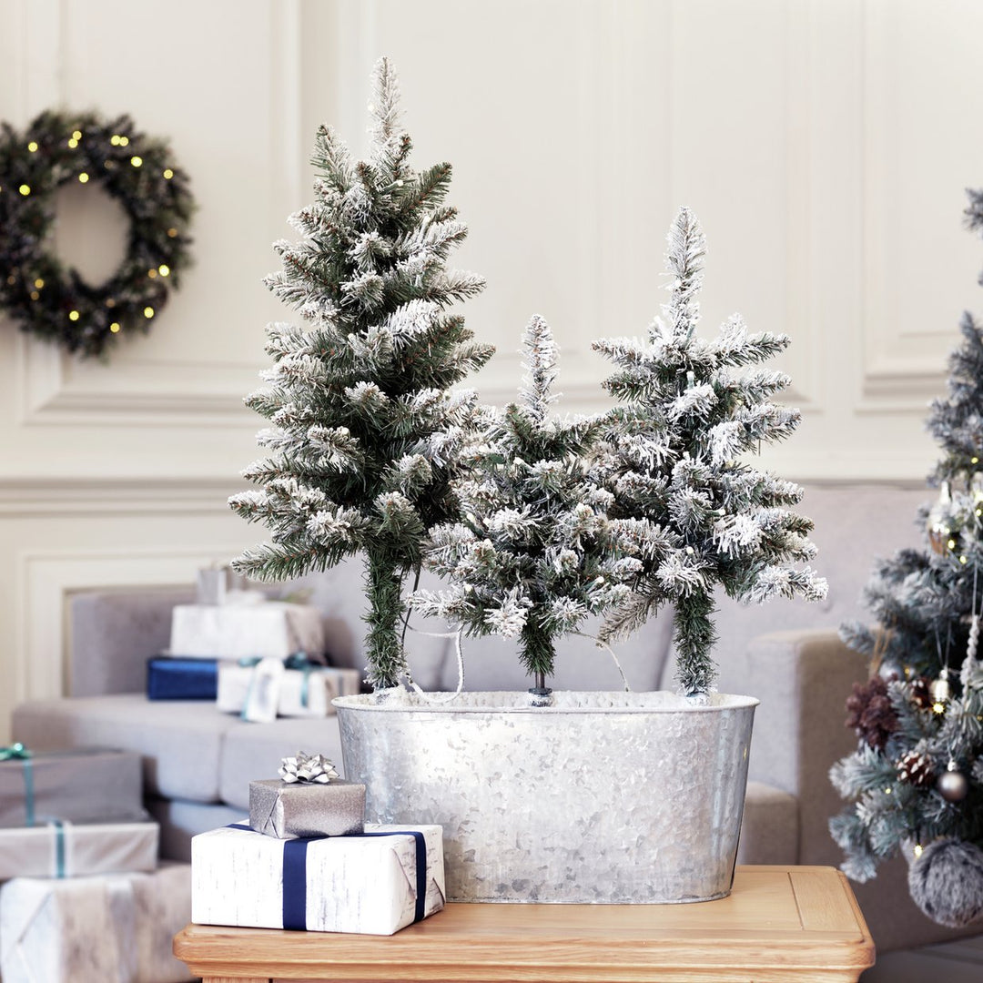 Home Trio Of Snowy Christmas Trees In Pot