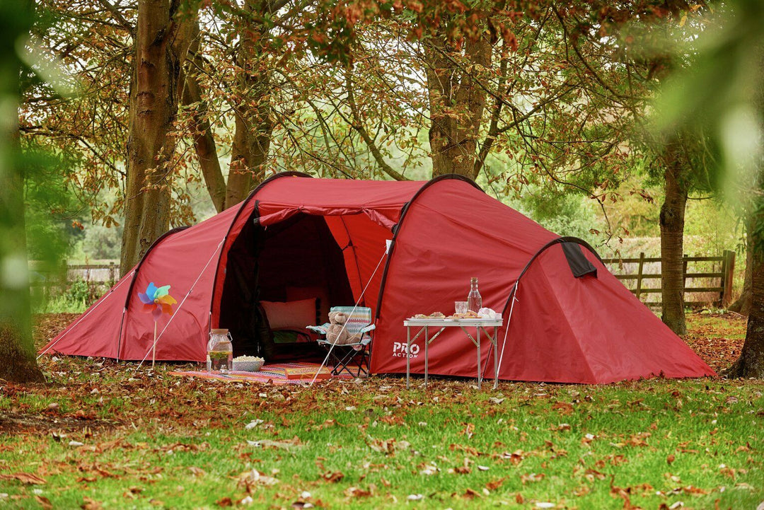 ProAction 6 Man 3 Room Tunnel Camping Tent - Red