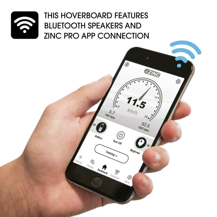 Zinc GT Pro Hoverboard - Silver - With Built In Bluetooth Speakers