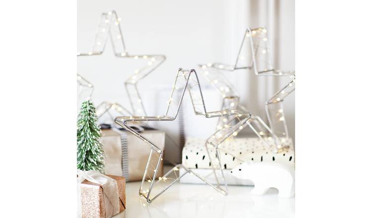 Home Trio Of Wire Star Lights Christmas Decorations