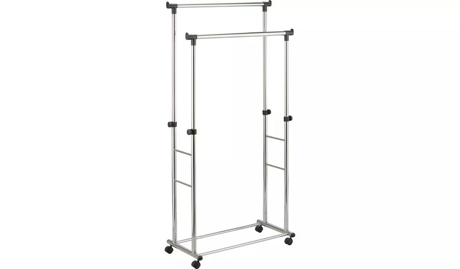 Home Heavy Duty Double Clothes Rail - Black & Chrome