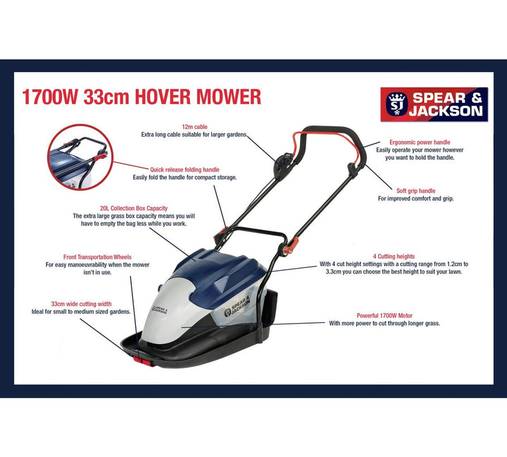 Spear & Jackson 33cm Hover Lawnmower - 1700W