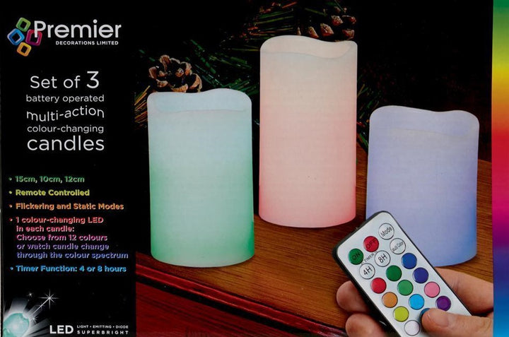 Premier Decorations Battery Operated Colour Changing LED Candles - Set of 3