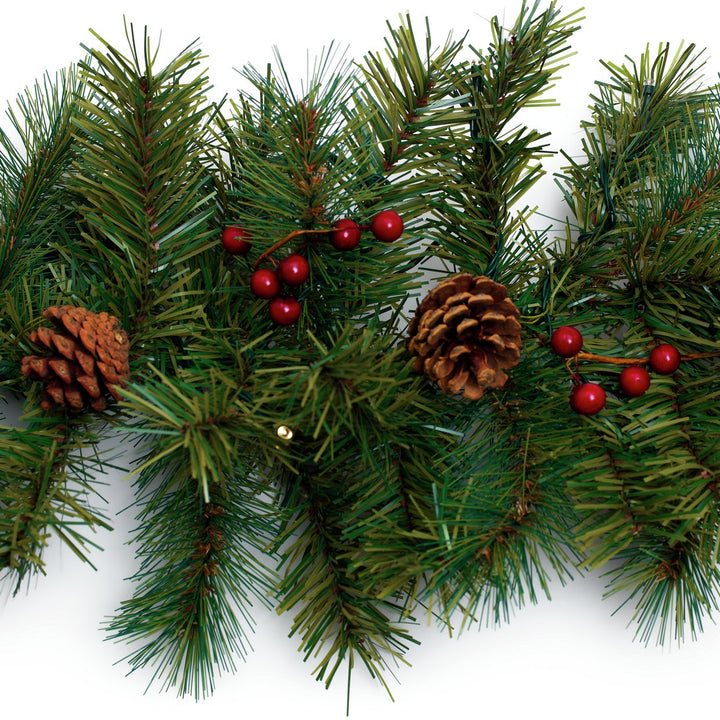 Home 1.8m Pre-Lit Berry & Cone Christmas Garland - Green