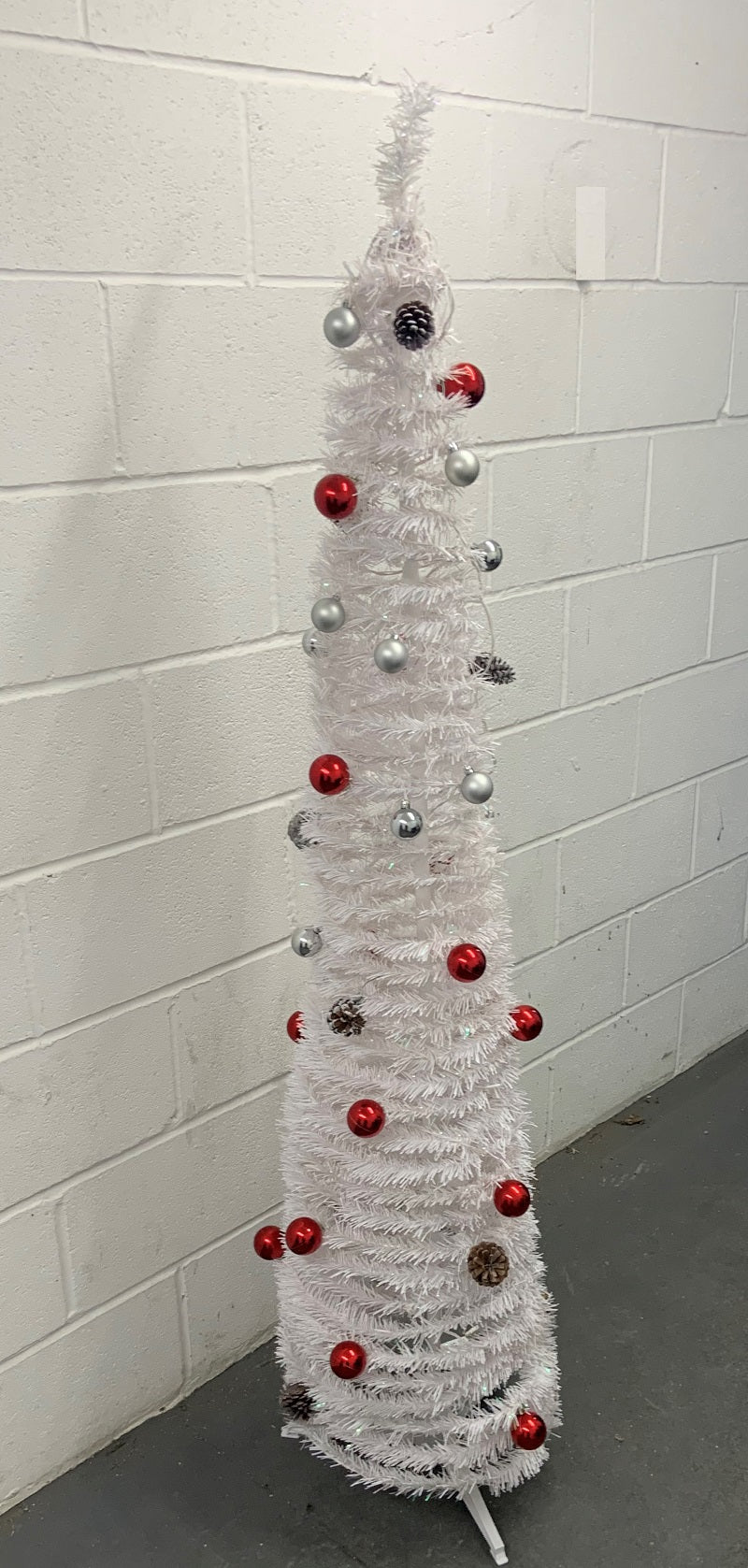 Home 6ft Pop Up Pre-Lit White Christmas Tree - Red & Silver Baubles