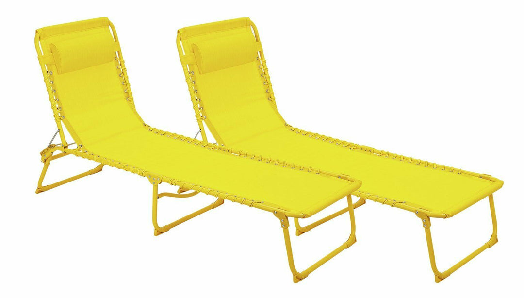 Home Set of 2 Folding Metal Sun Loungers - Yellow