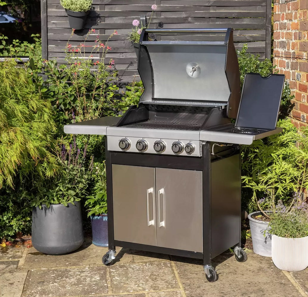 Home Deluxe 4 Burner Gas BBQ With Side Burner - Stainless Steel
