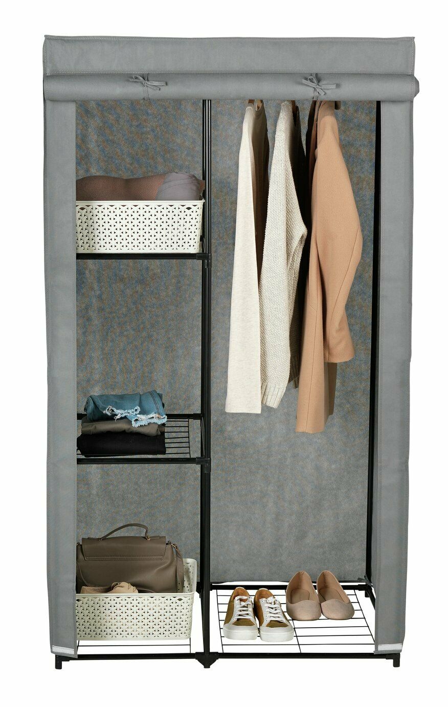 Home Covered Single Wardrobe With Shelves - Grey