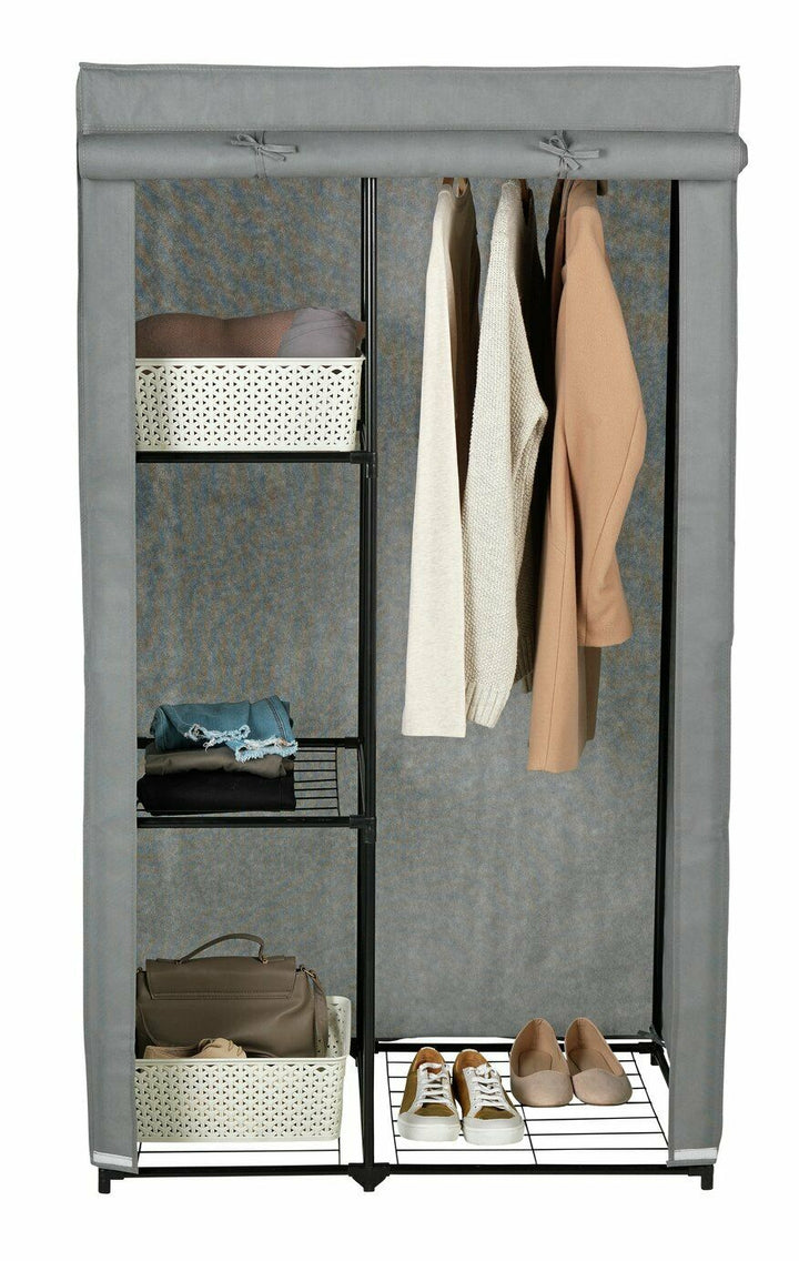 Home Covered Single Wardrobe With Shelves - Grey