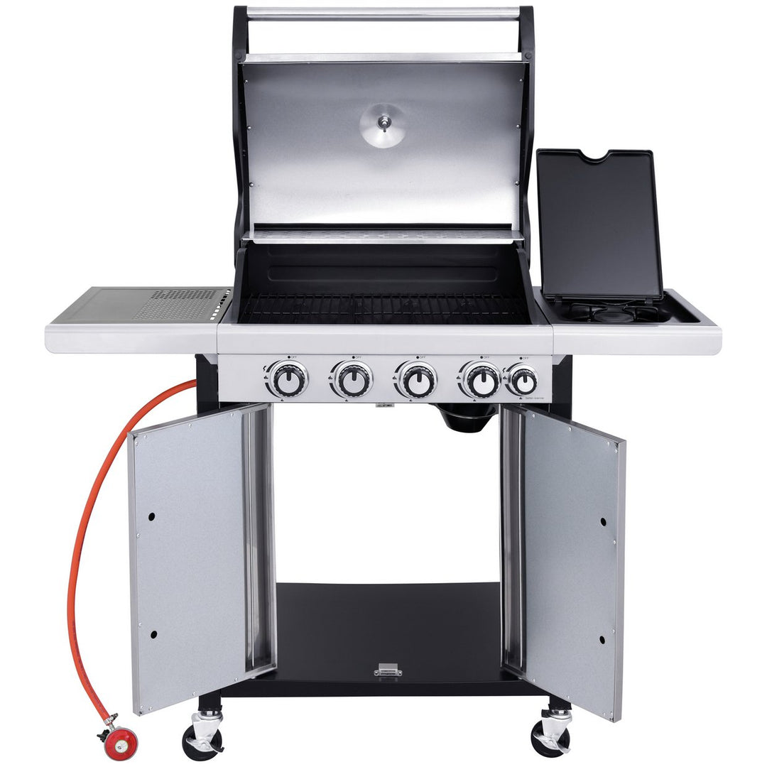 Home Deluxe 4 Burner Gas BBQ With Side Burner - Stainless Steel