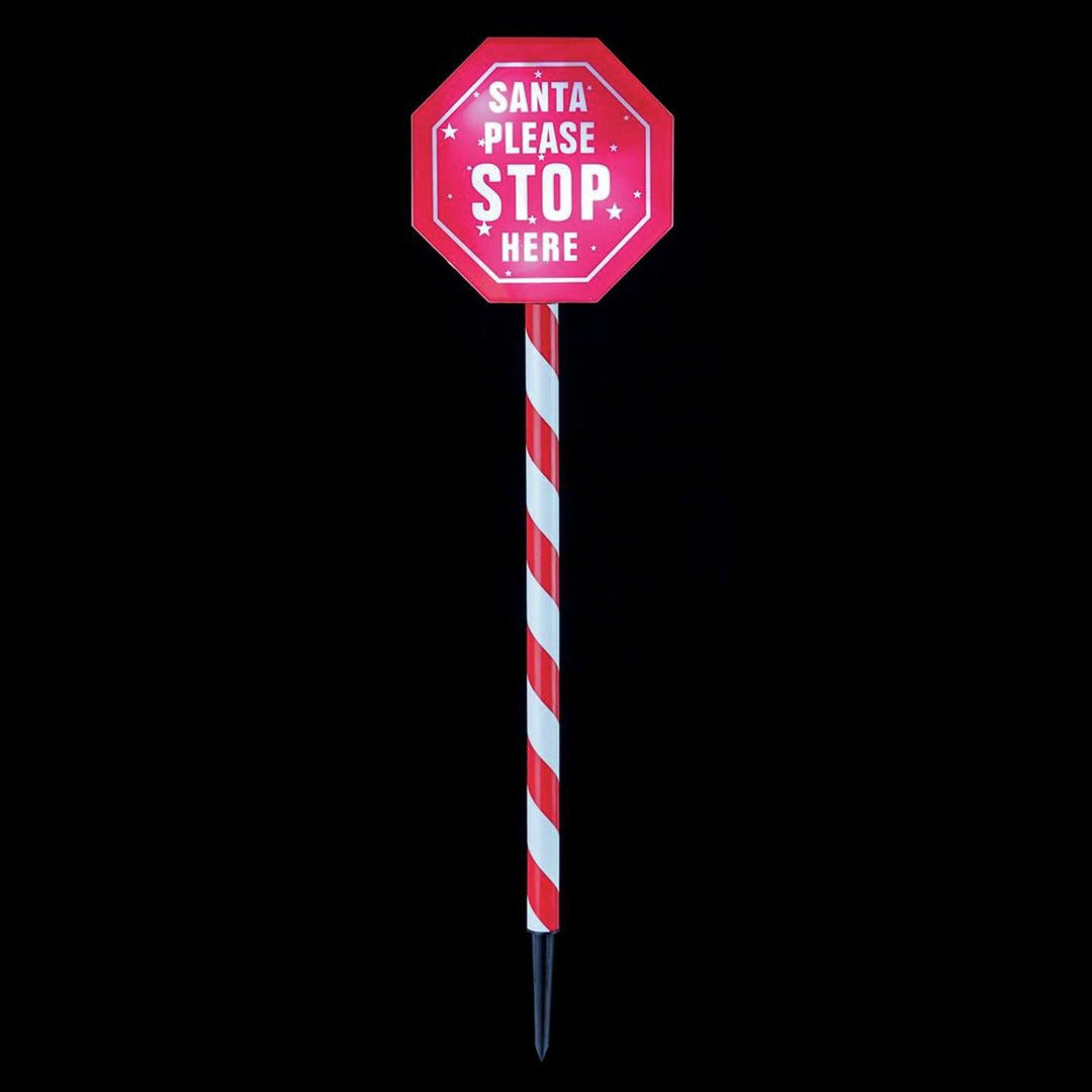 Premier Decorations 80cm LED Santa Please Stop Here Sign - Red & White
