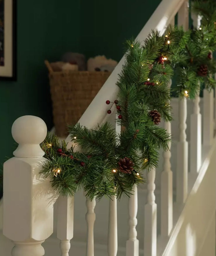 Home 1.8m Pre-Lit Berry & Cone Christmas Garland - Green
