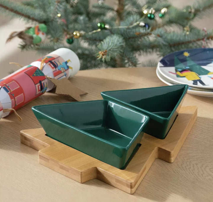 Habitat Christmas Tree Stoneware Serving Board - Green