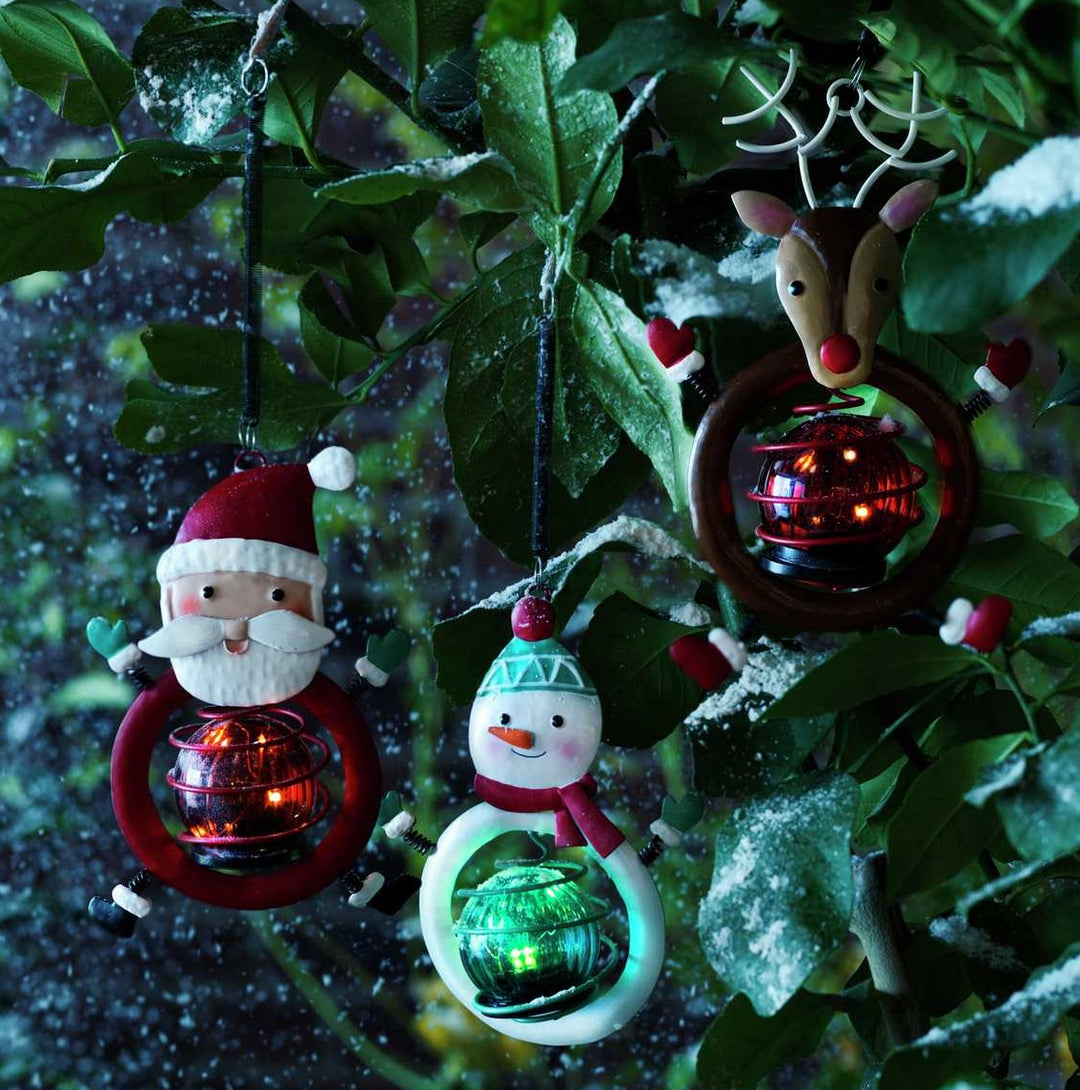 Home 3 Hanging Light Up Metal Santa Rudolph Snowman Christmas Decorations