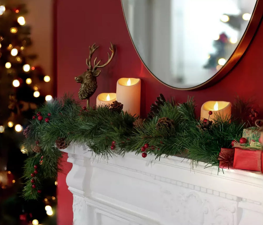 Home 2.7m Berry & Cone Christmas Garland - Green