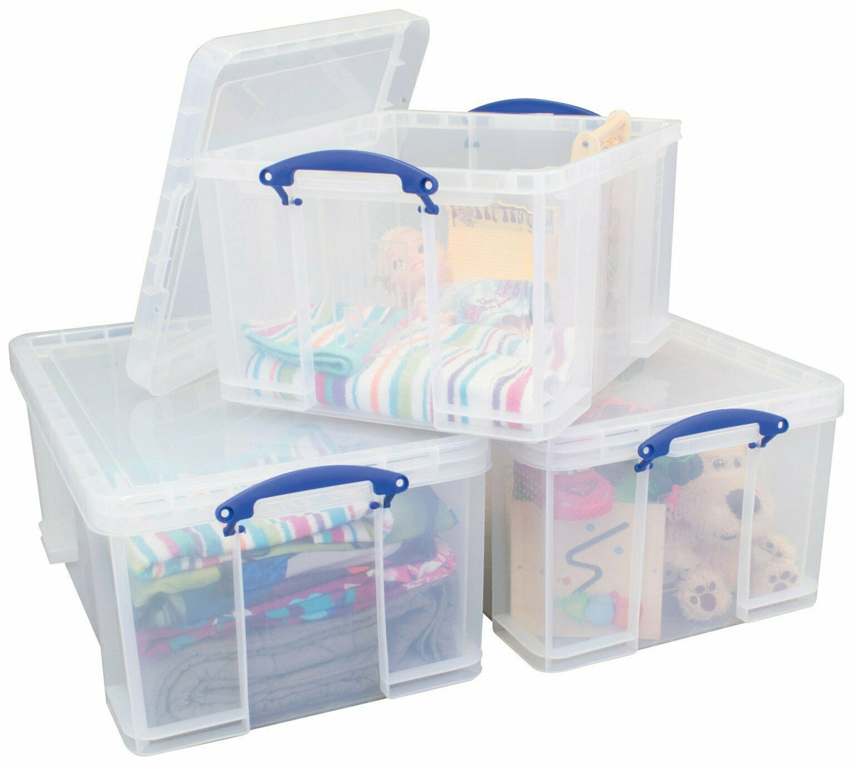 Really Useful 2 x 64 Litre 1 x 42 Litre Storage Boxes - Clear