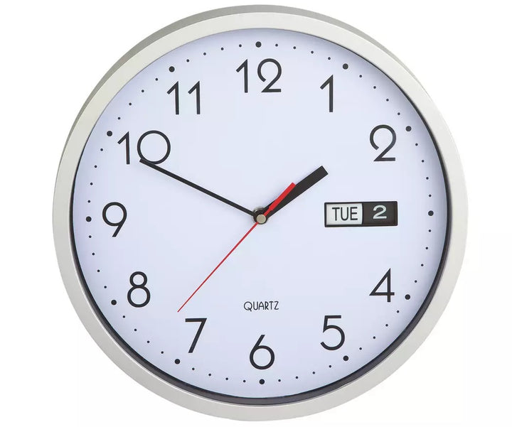 Home Day and Date Wall Clock - Silver