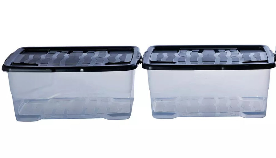 Home Curve 2 x 42L Plastic Boxes With Lid - Clear