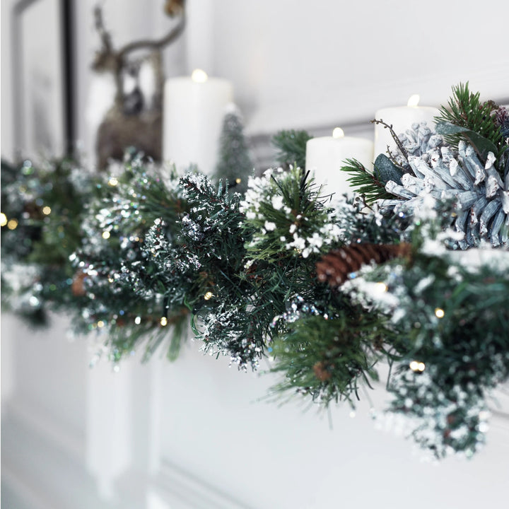 Home 6ft Pre-Lit Snow Tipped Christmas Garland