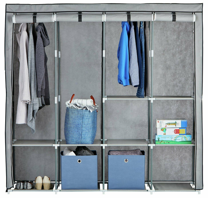 Home Triple Modular Fabric Wardrobe - Grey & Black