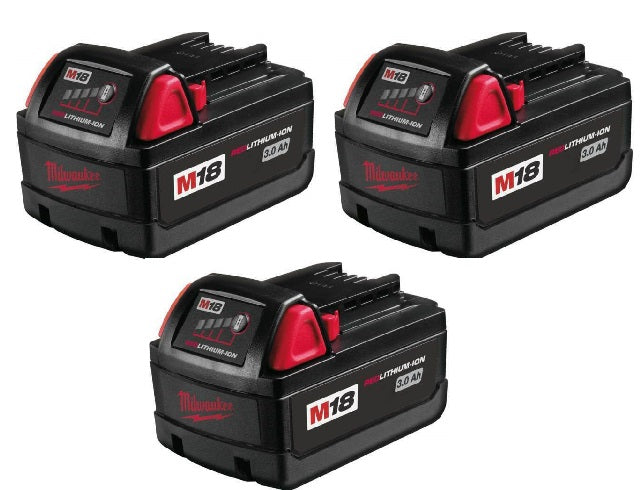 Milwaukee M18 18v 3.0Ah Red Lithium-Ion Battery - Pack Of 3