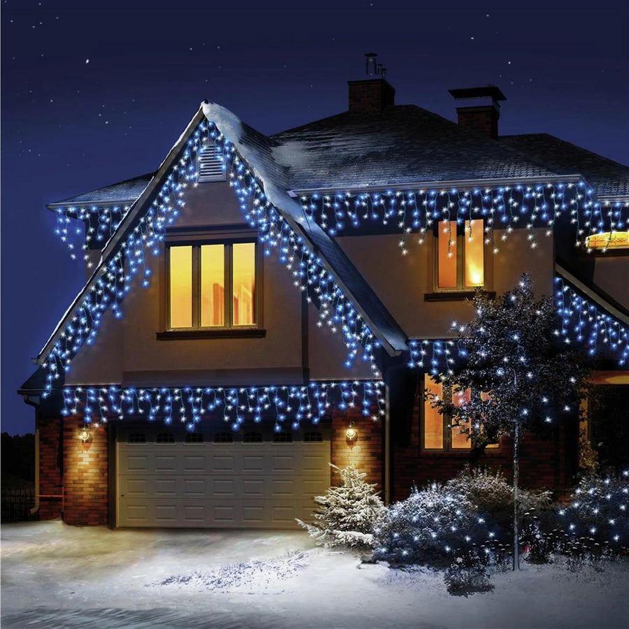 Premier Decorations 960 White Timerbright Snowing Icicle LED Lights - 33m