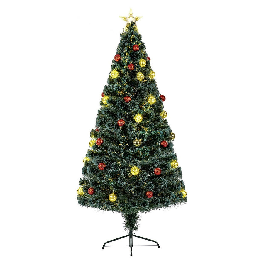 Premier Fibre Optic Green Christmas Tree with Pin Wire LED Baubles - 1.2m / 4ft