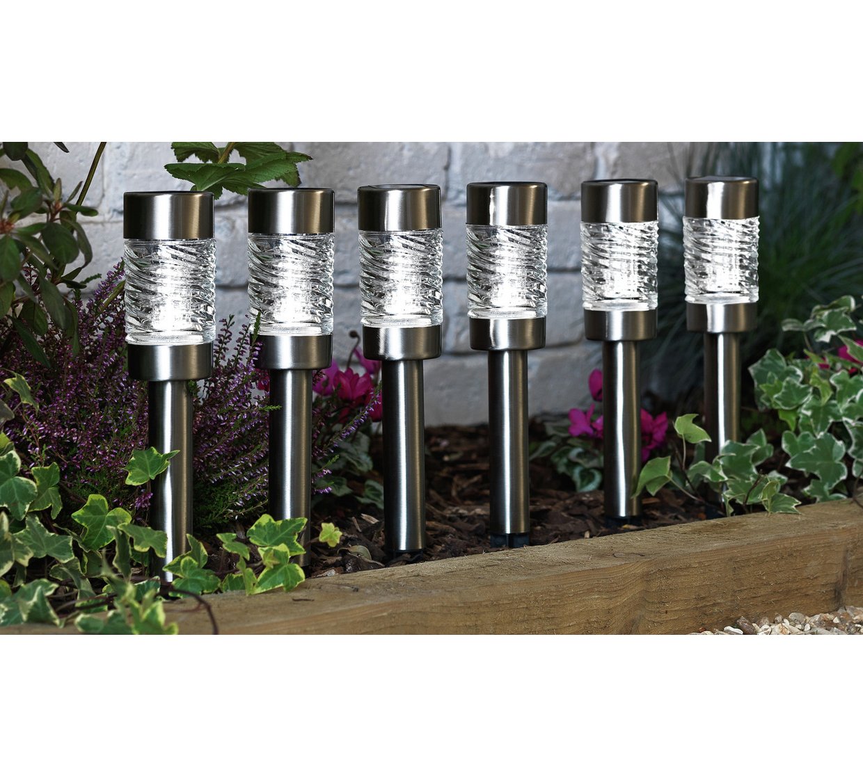 Home Stainless Steel Solar Stake Lights - Set of 6 Lights