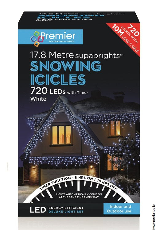 Premier Decorations 720 LED & Timer Snowing Icicle Christmas Lights - White