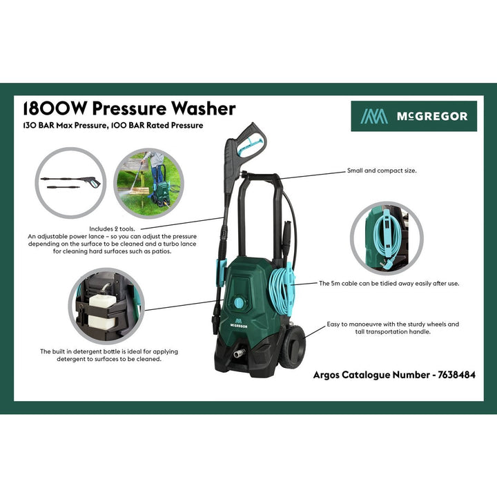 McGregor 1800w Pressure Washer - Green