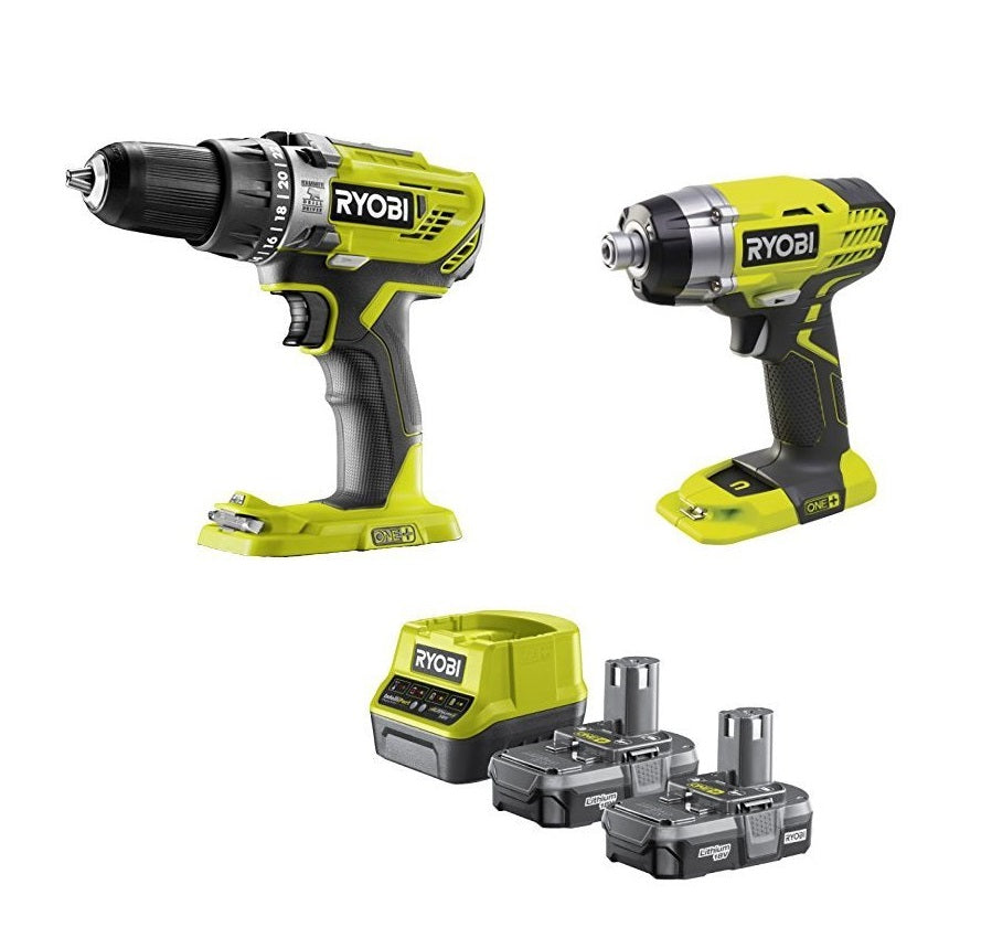 Ryobi R18PD3 & R18ID2 18v Percussion Drill & Impact Driver Set
