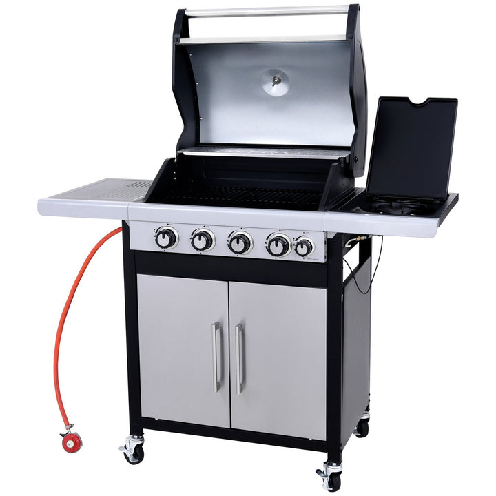 Home Deluxe 4 Burner Gas BBQ With Side Burner - Stainless Steel