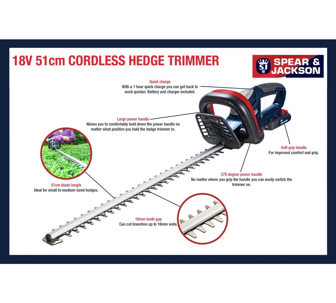 Spear & Jackson 51cm Cordless Hedge Trimmer - 18V