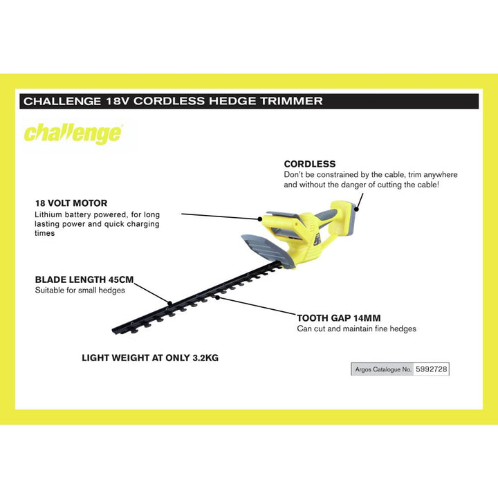 Challenge M0E-12ET-410 Cordless Hedge Trimmer - 18V