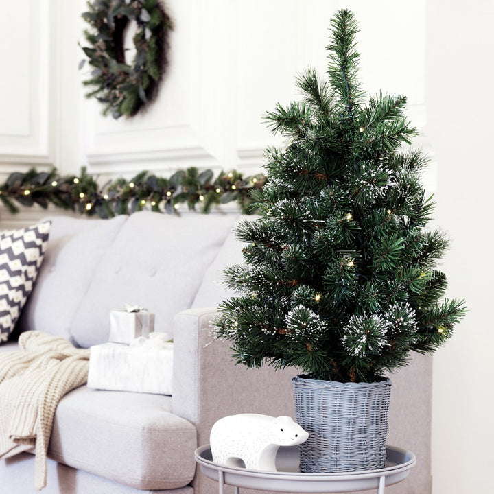 Habitat 2.5ft Snowy Christmas Tree with Warm White Lights & Basket