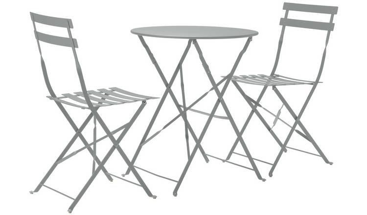 Home Eve Folding 2 Seater Metal Bistro Set - Grey