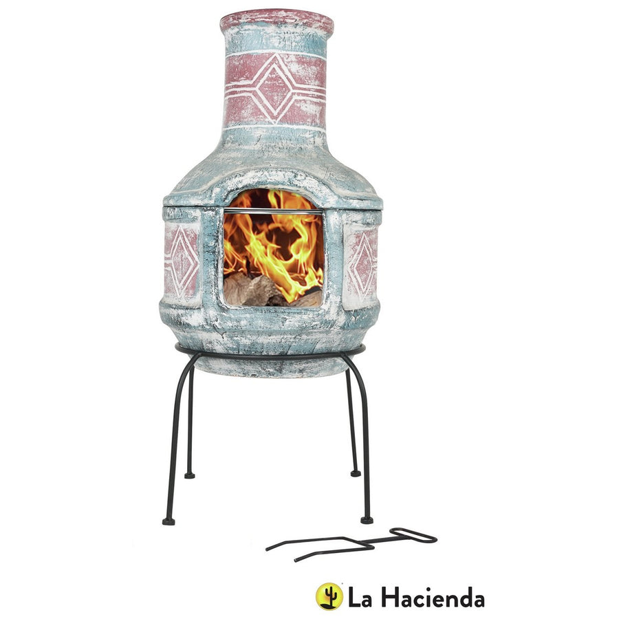 La Hacienda Geometric Clay Chiminea with Grill (No Lid)